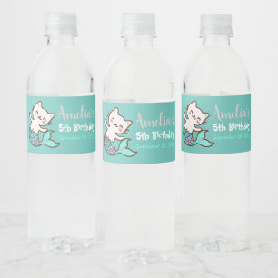 Zeemeermin Kat Onder De Zee Schattig Meisje Verjaa Waterfles Etiket