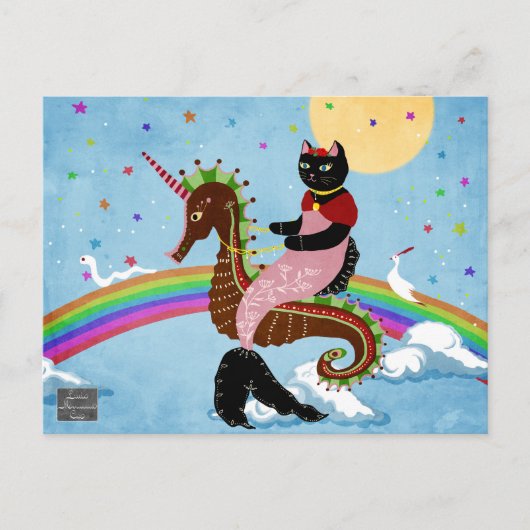 Zeemeermin Kat op de Regenboog Briefkaart (Voorkant)