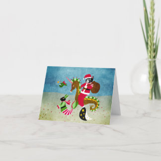 Zeemeermin kat Santa Gevouwen Kerstkaart Feestdagen Kaart