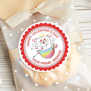 Zeemeermin Kat Schattig Gepersonaliseerd Valentijn Ronde Sticker