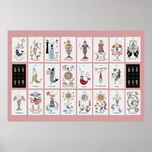 Zeemeermin kat Tarot Grote Arcana Poster (Voorkant)