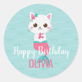 Zeemeermin Kat Verjaardagsfeest Ronde Sticker