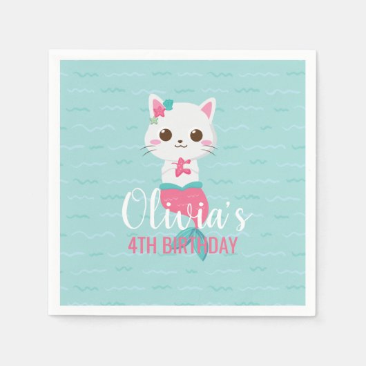 Zeemeermin Kat Verjaardagsfeest Servet (Voorkant)