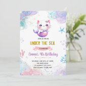 Zeemeermin kattenuitnodiging kaart (Staand voorkant)