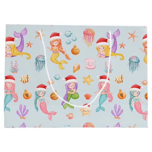 Zeemeermin Kerstman Kerstpatroon Groot Cadeauzakje (Achterkant)