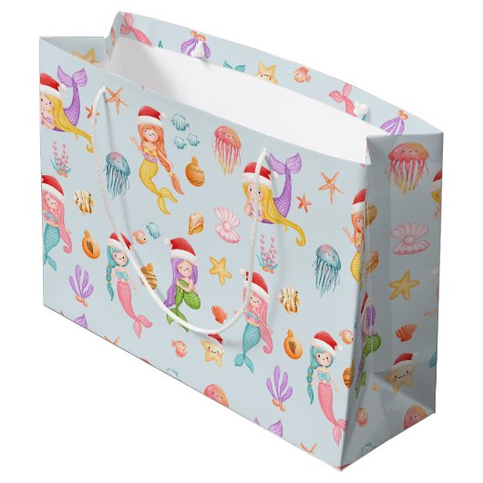 Zeemeermin Kerstman Kerstpatroon Groot Cadeauzakje (Achterkant Gekanteld)