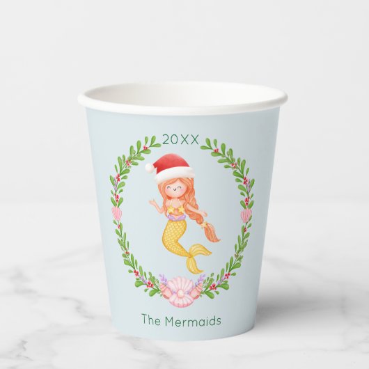 Zeemeermin Kerstman Papieren Bekers (Voorkant)