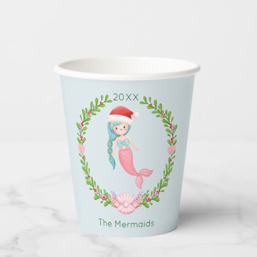 Zeemeermin Kerstman Papieren Bekers (Voorkant)