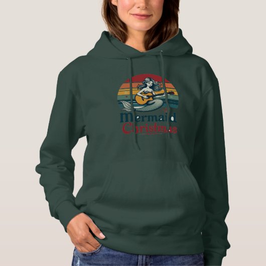 Zeemeermin Kerstmis| geïnspireerde Retro Sunset Hoodie (Voorkant)