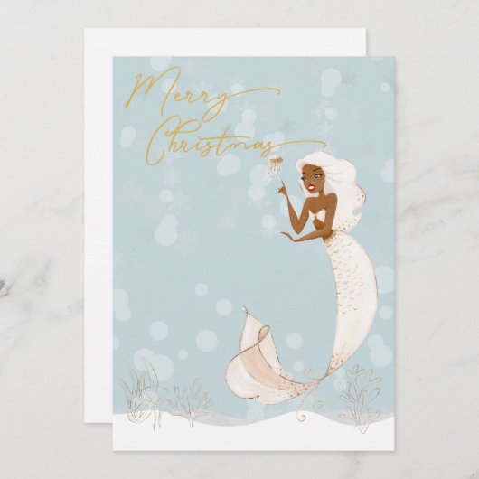 Zeemeermin Kerstmis Goud  Feestdagen Feestdagenkaart (Voorkant / Achterkant)