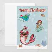 Zeemeermin Kerstmis Kerstman Zeeleven Feestdagenkaart (Voorkant / Achterkant)
