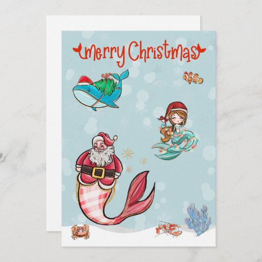 Zeemeermin Kerstmis Kerstman Zeeleven Feestdagenkaart (Voorkant / Achterkant)