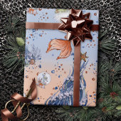 Zeemeermin Kerstmis | Kousen en boomblauw Sinaasap Cadeaupapier