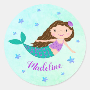 Zeemeermin Kerstmis Paarse Glitter Gepersonaliseer Ronde Sticker