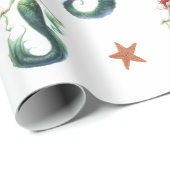 Zeemeermin Kerstmis Waterverf Cadeaupapier (Rol Hoek)