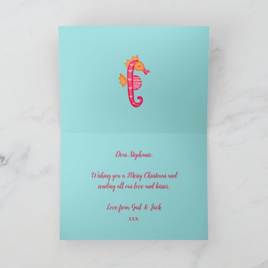 Zeemeermin Kerstmis Waterverf Feestdagen Kaart (Binnen)