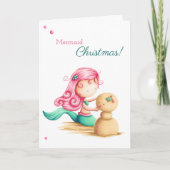 Zeemeermin Kerstmis Zomer Strand Kaart (Voorkant)