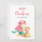 Zeemeermin Kerstmis Zomerstrand Kerstmis Feestdagenkaart (Voorkant)