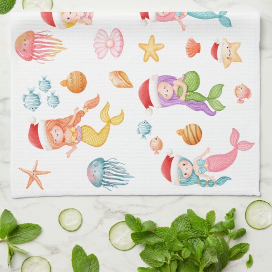 Zeemeermin kerstpatroon theedoek (Gevouwen)