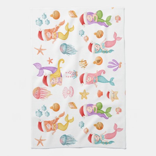 Zeemeermin kerstpatroon theedoek (Verticaal)