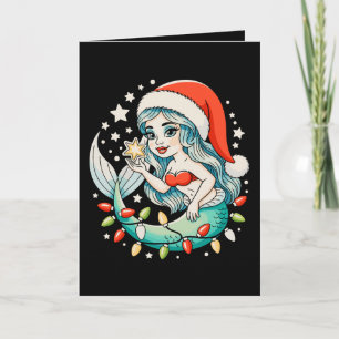 Zeemeermin Kerstverlichting Sinterklaas Hoed Meisj Kaart