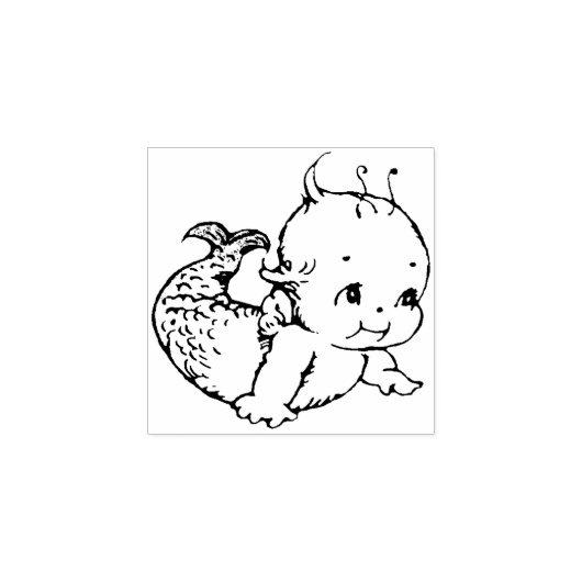 Zeemeermin Kewpie Stamp Rubberstempel (Afrduk)