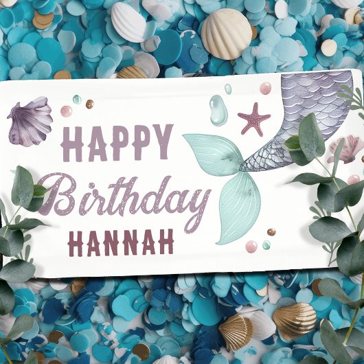 Zeemeermin Kids Verjaardag Zee Paarse Banner