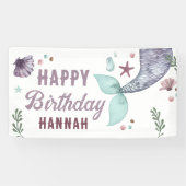 Zeemeermin Kids Verjaardag Zee Paarse Banner (Horizontaal)