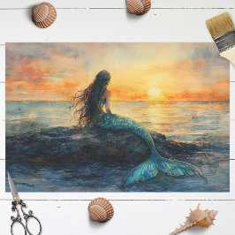 Zeemeermin Kijken naar een Sunrise Art Decoupage Tissuepapier