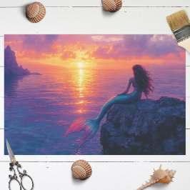 Zeemeermin Kijken naar een Sunset Art Decoupage Tissuepapier
