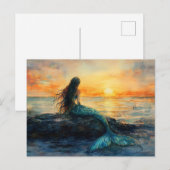 Zeemeermin Kijkt Een Sunrise Art Briefkaart (Voorkant / Achterkant)