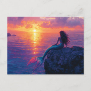 Zeemeermin Kijkt Een Sunset Art Briefkaart