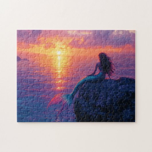 Zeemeermin Kijkt Een Sunset Art Legpuzzel (Horizontaal)