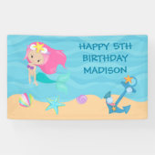 Zeemeermin Kinder Aangepaste Beach Birthday Party Spandoek (Horizontaal)