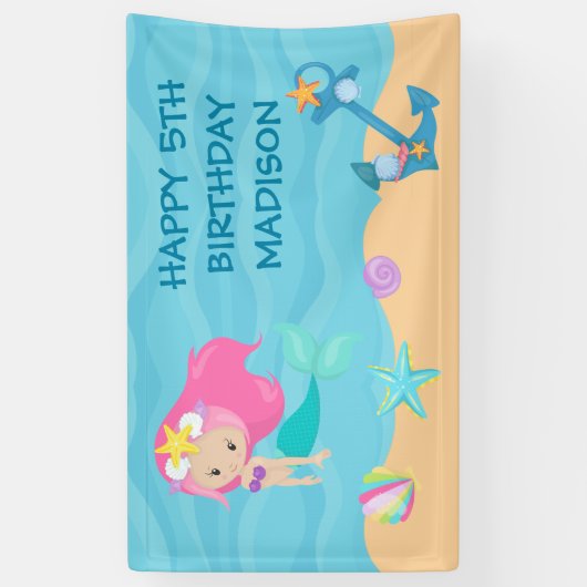  Zeemeermin Kinder Aangepaste Beach Birthday Party Spandoek (Verticaal)