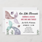 Zeemeermin Kinder Dubbele Verjaardagsuitnodiging Kaart (Voorkant)