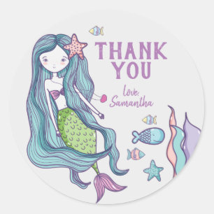 Zeemeermin Kinderen Bedankt Ronde Sticker