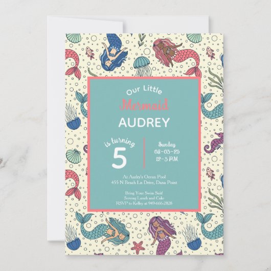 Zeemeermin Kinderen Verjaardag Uitnodiging (Voorkant)