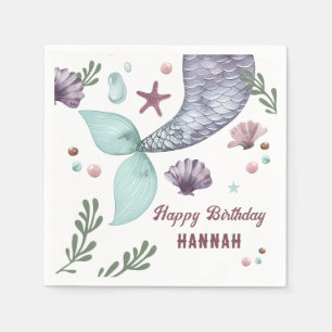 Zeemeermin Kinderen Verjaardag Zee Paarse Servet