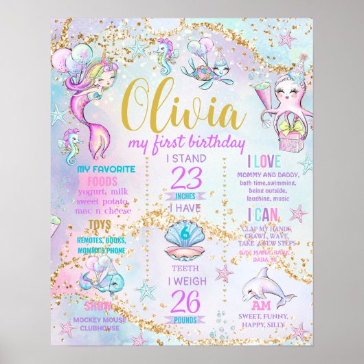 Zeemeermin Kisses Onder het zee Verjaardagsfeest 1 Poster (Voorkant)