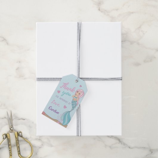 Zeemeermin Kisses Starfish wil Birthday bedanken Cadeaulabel (Met Touw)