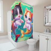 Zeemeermin Kittens met Fish Friends Douchegordijn (In situ)