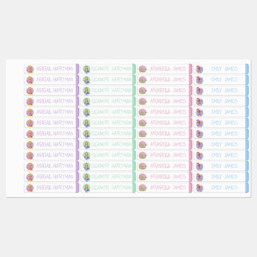 Zeemeermin Kleur Coded Meisje Waterdichte Naam Labels (Vel)