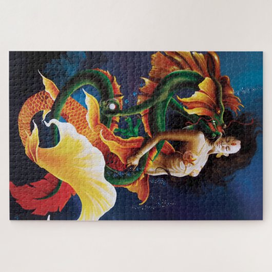 Zeemeermin Koi Dragon Fantasy Legpuzzel (Horizontaal)