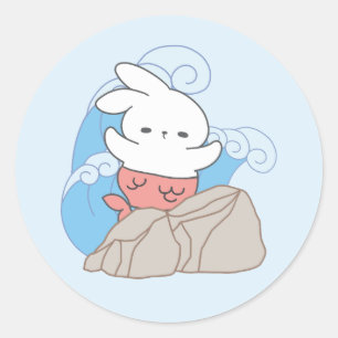 Zeemeermin konijn avonturen een plons van de zomer ronde sticker