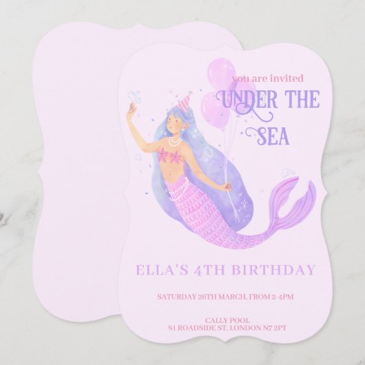 Zeemeermin krachtens de uitnodiging van de Birthda (Voorkant / Achterkant)