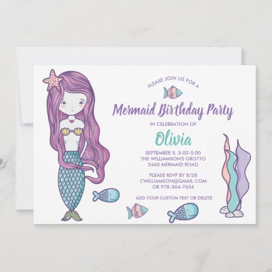 Zeemeermin krachtens de uitnodiging van de Birthda (Voorkant)