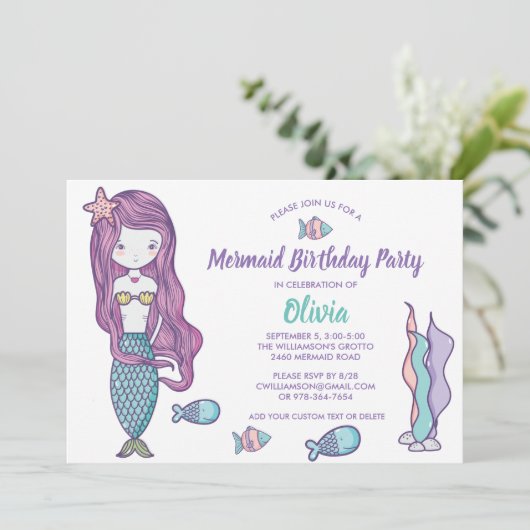 Zeemeermin krachtens de uitnodiging van de Birthda (Staand voorkant)