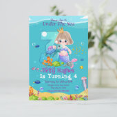 Zeemeermin krachtens het Zee 3e verjaardag uitnodi Kaart (Staand voorkant)
