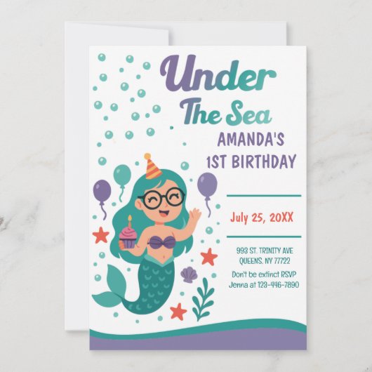 Zeemeermin krachtens Zee 1e verjaardag Kaart (Voorkant)